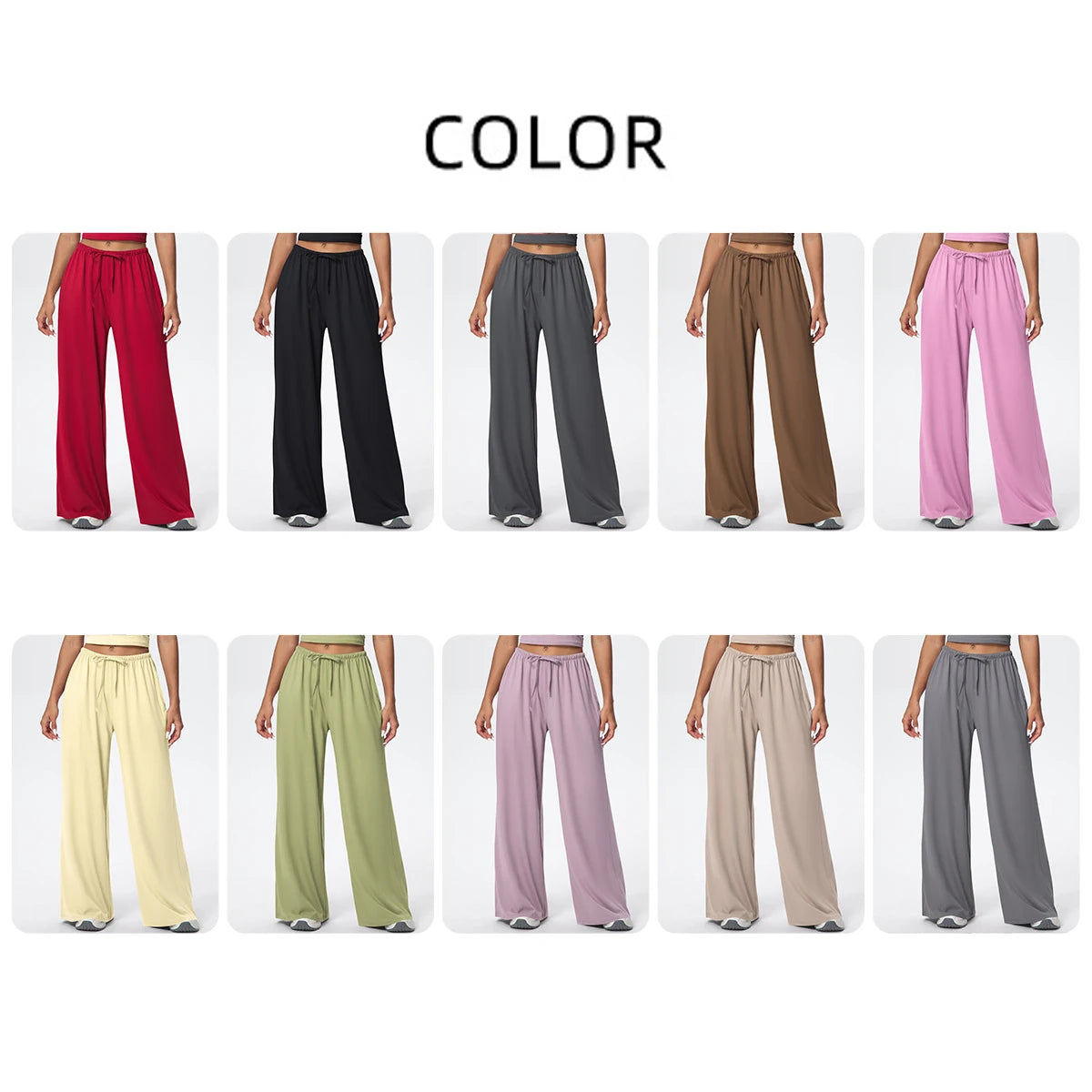 Women Quick Drying Wide Leg Yoga Pants Loose Yoga Pants High Waist With Pockets Fitness Sport Gym Workout Drawstring Full Length