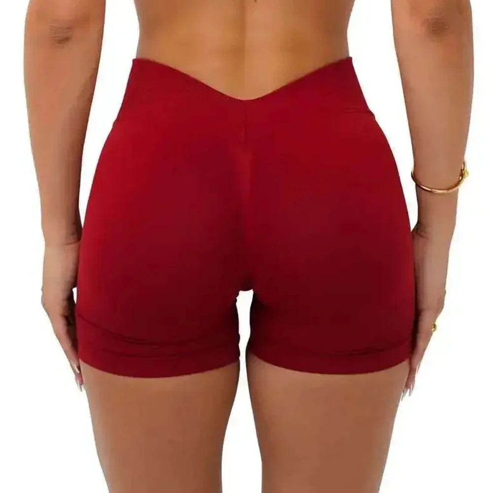 Women Seamless Yoga Shorts Fitness Scrunch Butt Gym Shorts Booty Running Training V Waist Sports Shorts Workout Short Leggings
