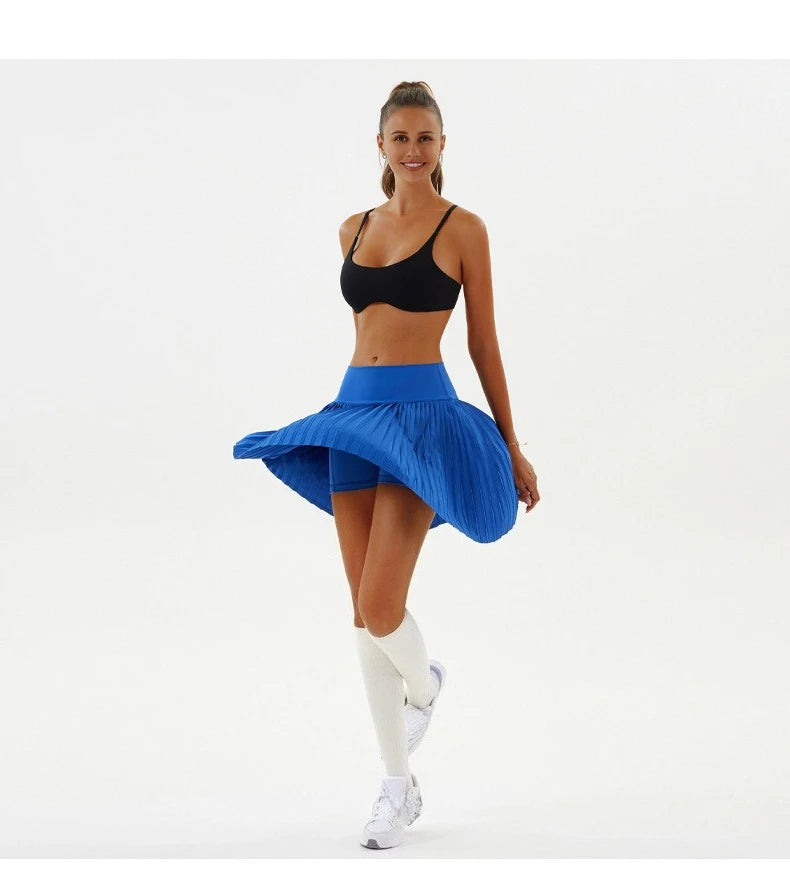 High Waist Women Tennis Pleated Skirt with Inner Lining High Waist Double Layer Design Sport Sexy Fitness Yoga Shorts Dancing