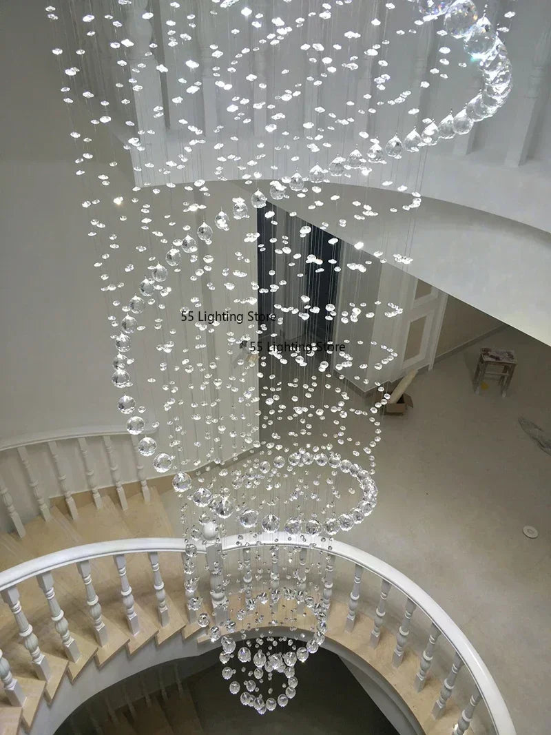 Modern Large K9 Crystal LED Chandeliers for Spiral Living Room Staircase Lamp Showcase Bedroom Kitchen Pendant Light Fixture