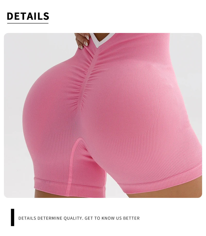 Summer Seamless Yoga Jumpsuit Women Gym Set Spaghetti Strap Leisure Workout Gym Shorts Padded Bra One-piece Fitness Bodysuits