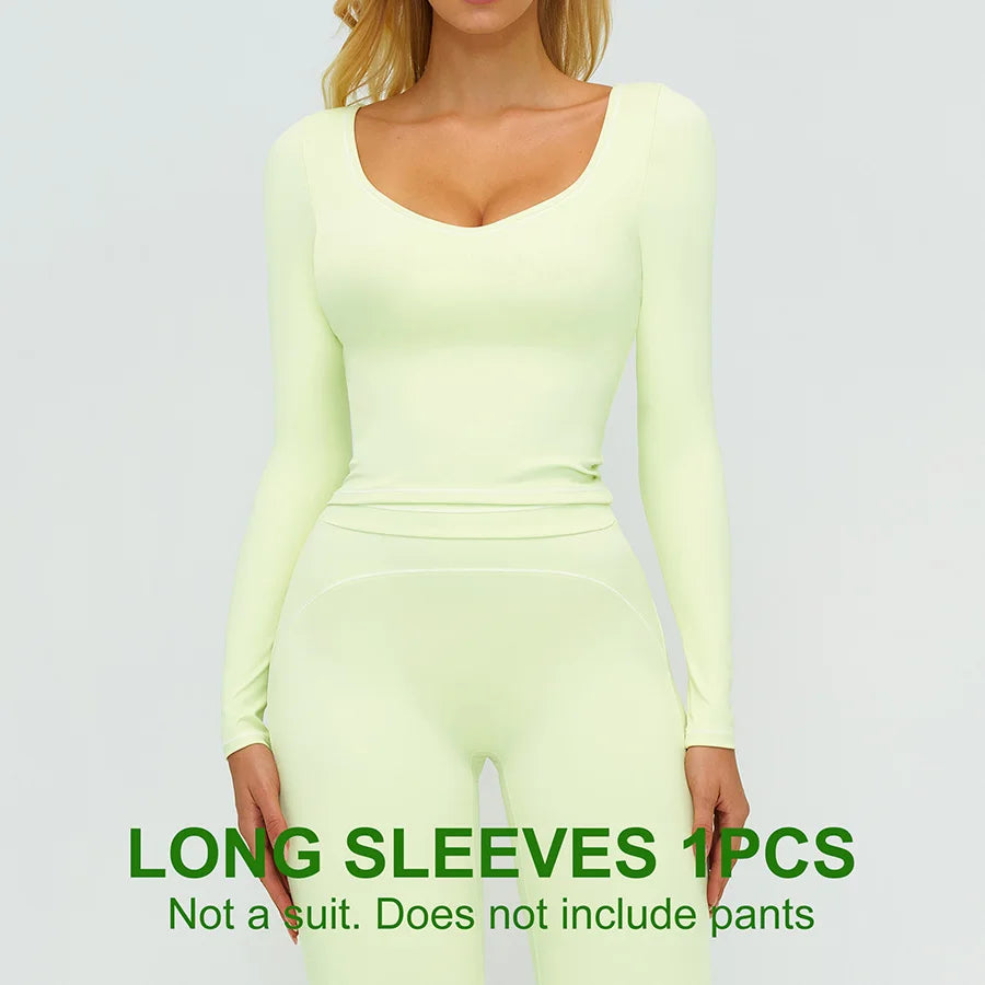 Women Yoga Set Tracksuit Sportswear Workout Athletic Wear Gym Vest Shorts Legging Fitness Bra Crop Top Long Sleeve Sports Suits