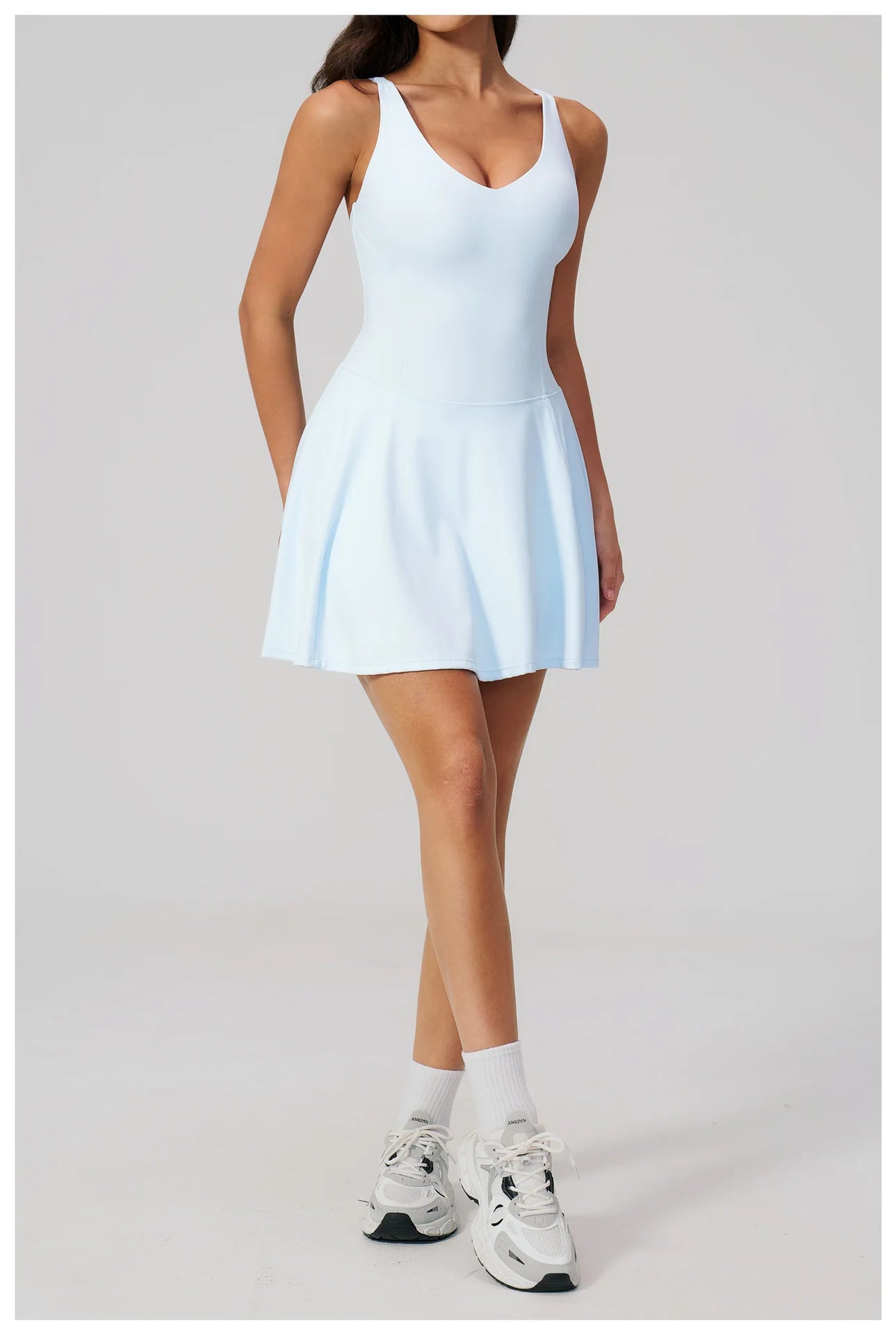 Yoga Bodysuit Women Fitness Jumpsuit Sexy Sport with Side Pockets Workout One-Piece Dance Ballet Sport Dress Female Tennis Skirt
