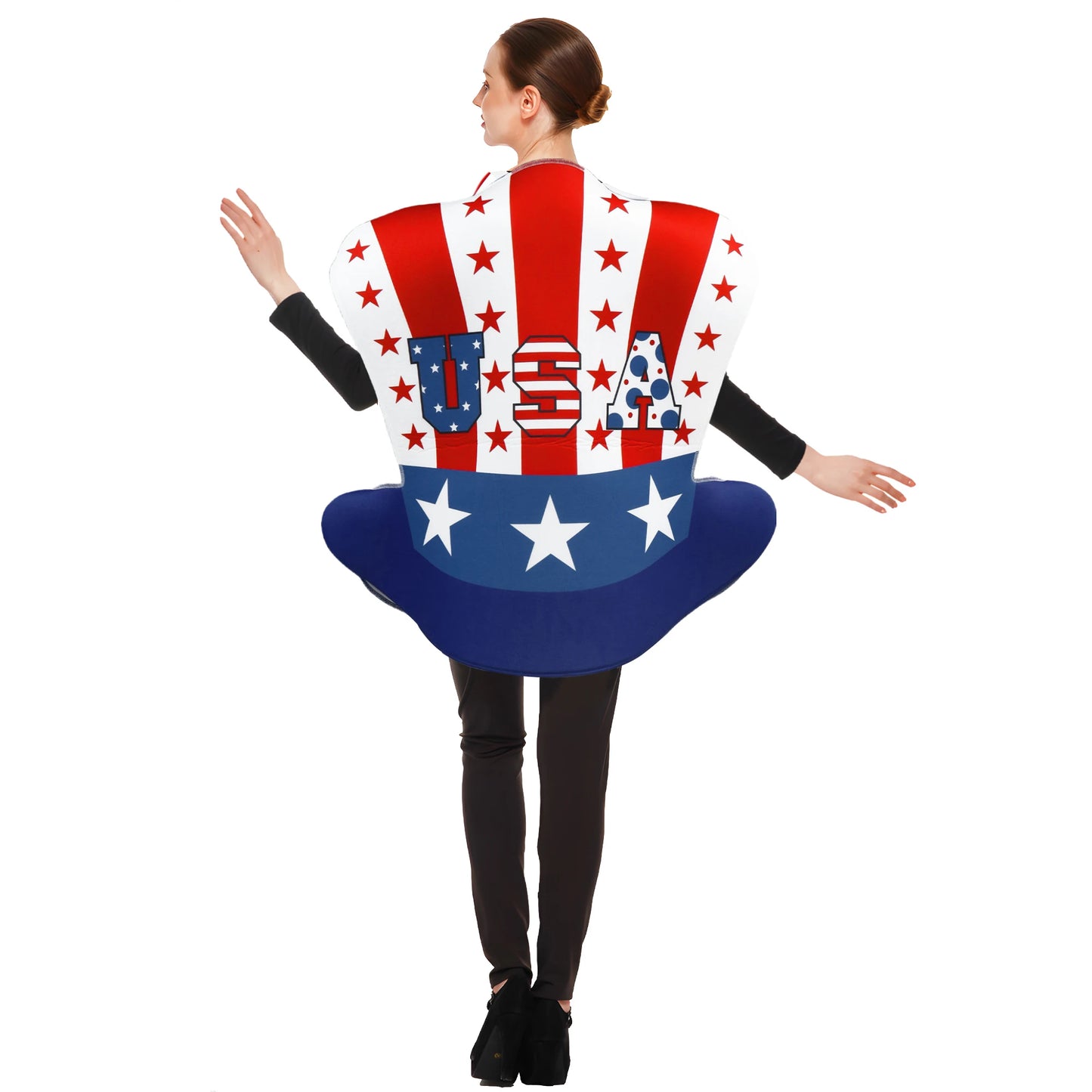 [You're My Secret] Uncle Sam Hat Shaped Costume USA Stars Stripes Funny Novelty Outfit 4th of July Printed Patriotic Dress Up