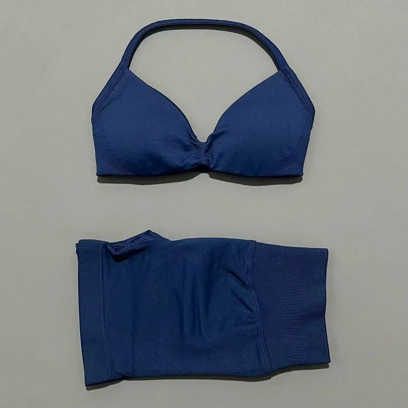 2 Piece Sports Yoga Set Sportswear Woman Gym Strappy Bra And Shorts Activewear Pilates Clothes Sports Workout Fitness Suit