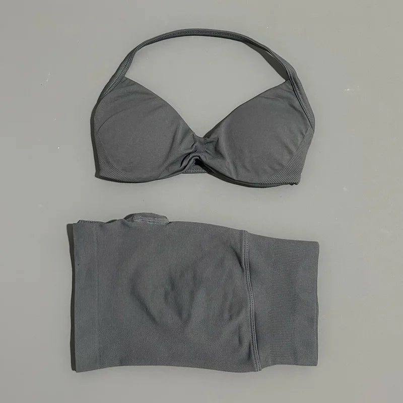 2 Piece Sports Yoga Set Sportswear Woman Gym Strappy Bra And Shorts Activewear Pilates Clothes Sports Workout Fitness Suit