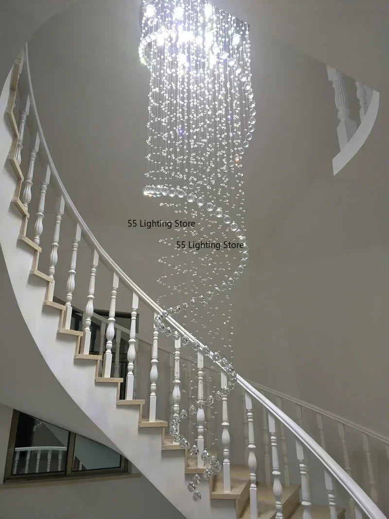 Modern Large K9 Crystal LED Chandeliers for Spiral Living Room Staircase Lamp Showcase Bedroom Kitchen Pendant Light Fixture