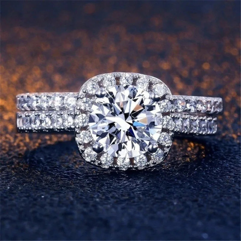 2pcs/set Luxury Crystal Female AAA Zircon Stone Ring Set For Women Fashion Bridal Wedding Rings For Women Love Rings