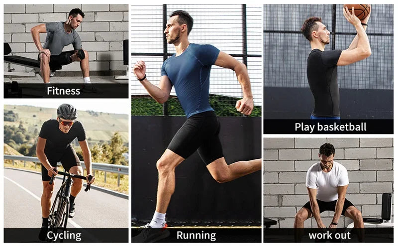 Graphic Compression Shirts for Men Athletic Quick Dry Rash Guard Stretchy Baselayers Undershirts Gym Workout Running Tshirt Tops