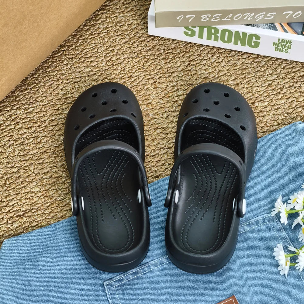 Summer New Women's Cute Ballet Hole Shoes Retro EVA Outer Wear Mary Jane Shoes Anti Slip Outdoor Beach Sandals