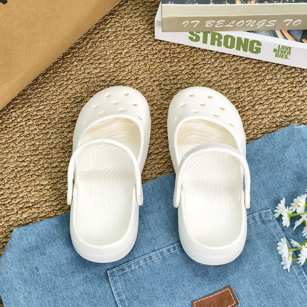 Summer New Women's Cute Ballet Hole Shoes Retro EVA Outer Wear Mary Jane Shoes Anti Slip Outdoor Beach Sandals