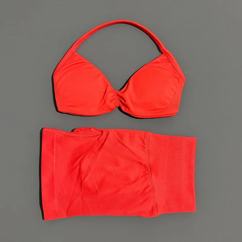 2 Piece Sports Yoga Set Sportswear Woman Gym Strappy Bra And Shorts Activewear Pilates Clothes Sports Workout Fitness Suit