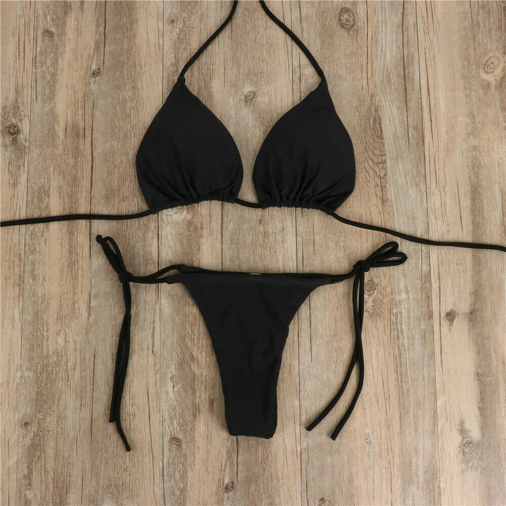 Pink Swimsuit Bikini Women Solid Color Sexy High Leg Thong Swimwear Bikinis Sets Female 2 Piece Bathing Suit Beachwear
