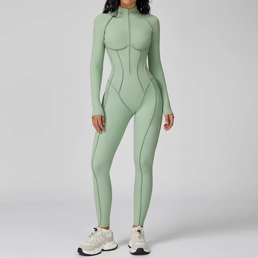New Autumn/Winter Women One-piece Seamless Yoga Jumpsuits leggings Long-sleeved Zipper Slim Fit Sports Fitness Outfit Tracksuits