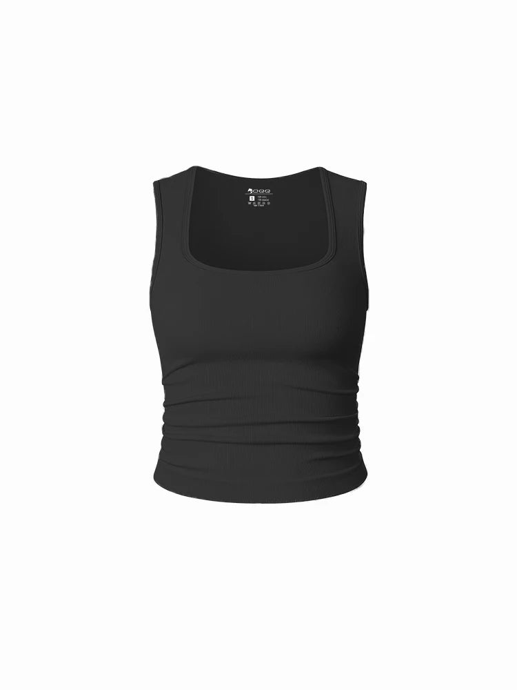 Women U Neck Ribbed Tank Top Summer Basic Elastic Solid Color Top Sexy Sleeveless Casual Sports Yoga Women's Vest