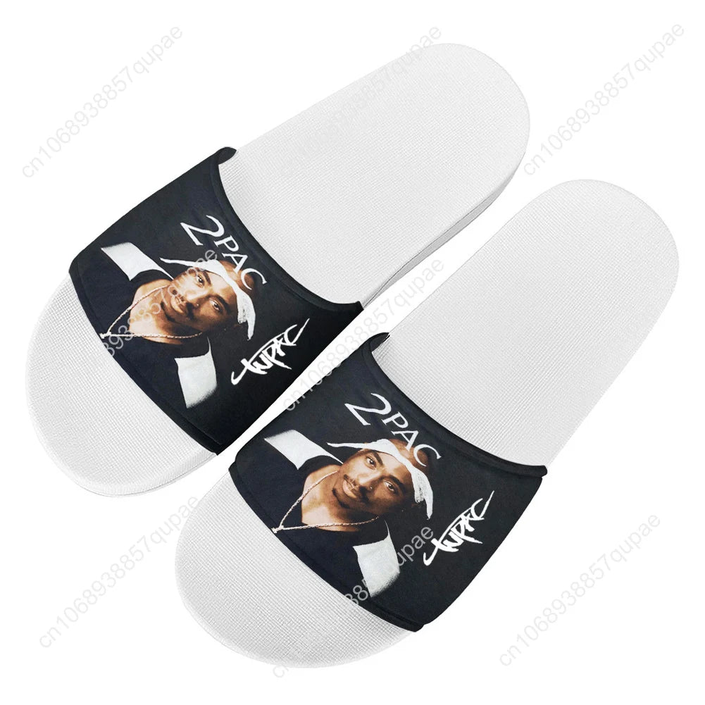 Tupac Rapper 2Pac Slippers Home Water Shoes Rapper Hip hop singer Men Women Teenagers Beach Pool Sandals Custom Summer Slipper