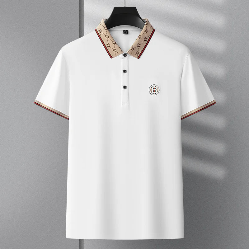 Men's Fashion 2025 Short sleeved Summer Polo Shirt High end Design Exquisite Ice Silk Embroidered Breathable T-shirt
