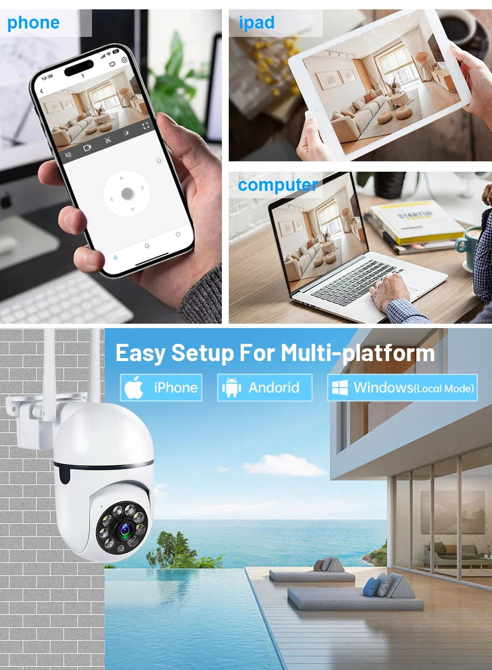 1080P Wifi Surveillance Camera Color Night Vision WiFi Camera Auto Tracking Wireless Camera Security Protection Outdoor Monitor