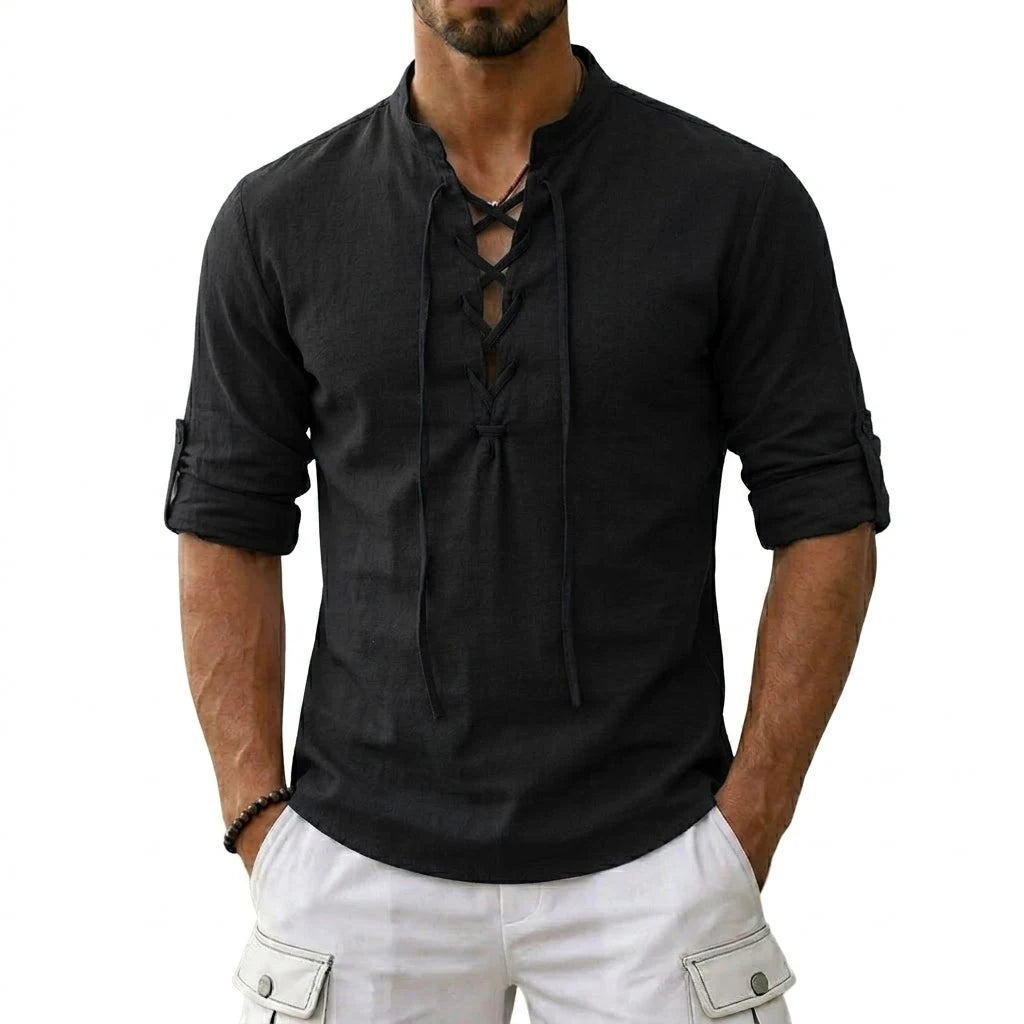Men's Long Sleeved Linen T-Shirts Medieval Vintage Viking Top Cotton Shirts Men Halloween Costume Breathable Tops Yoga Shirts