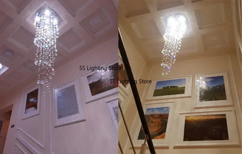 Modern Large K9 Crystal LED Chandeliers for Spiral Living Room Staircase Lamp Showcase Bedroom Kitchen Pendant Light Fixture