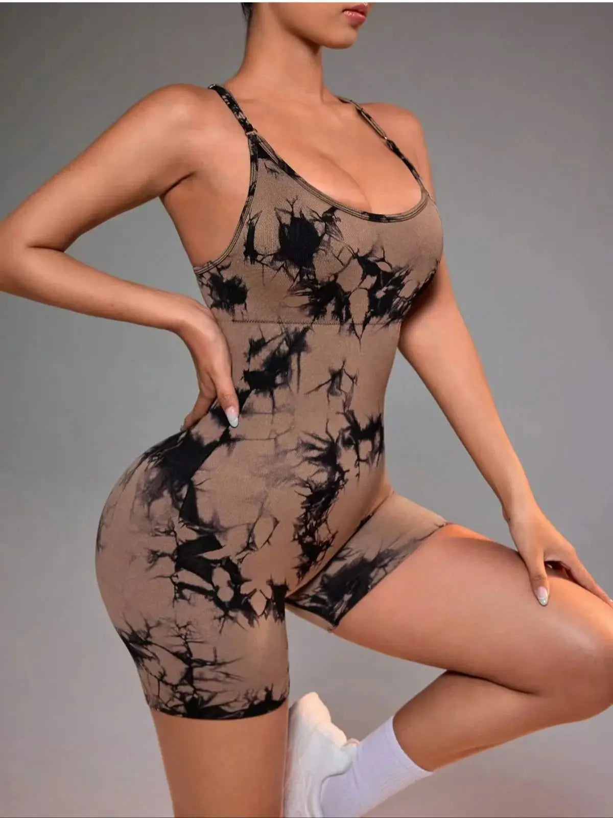 Tie Dye Yoga Bodysuit for Women - Seamless No Visible Panty Line Strappy Dance Leotard, High Cut Workout Unitard for Gym Fitness