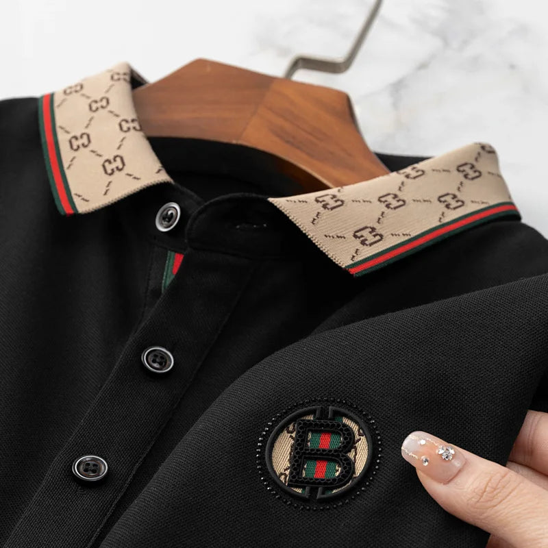 Men's Fashion 2025 Short sleeved Summer Polo Shirt High end Design Exquisite Ice Silk Embroidered Breathable T-shirt