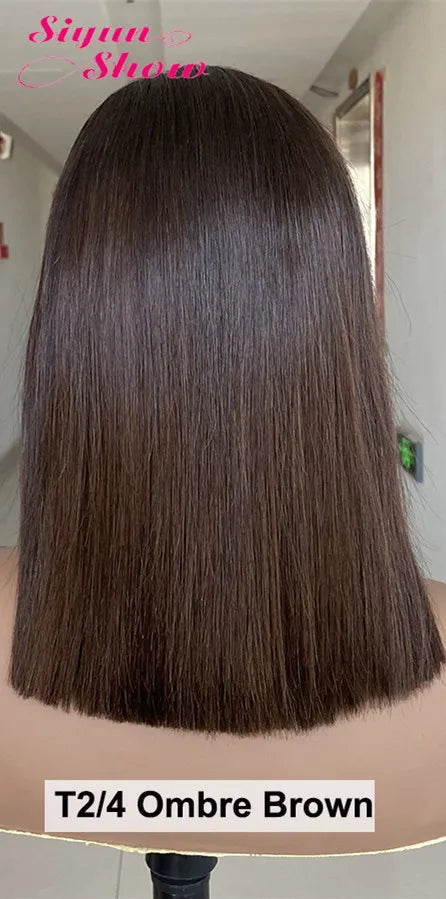 Bone Straight HD Lace Frontal Wig Raw Vietnamese Hair Double Drawn Short Bob Human Hair Wigs For Women Pre Plucked Ombre Brown