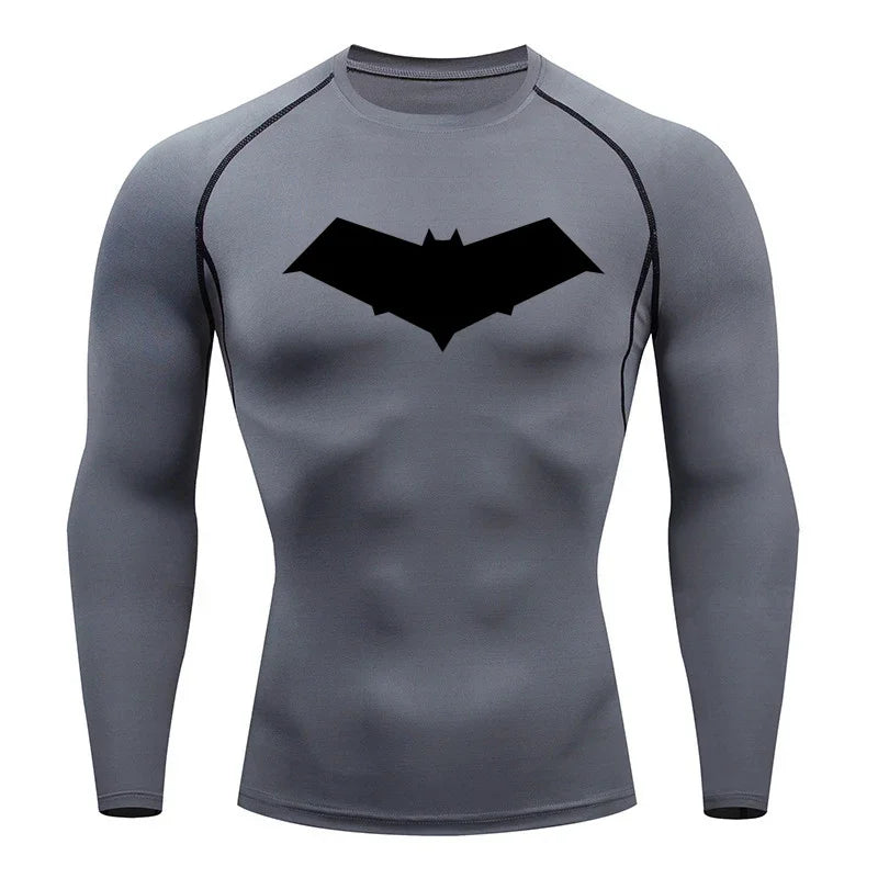 Summer Casual Run Compression T-Shirt Men Tops Bat Print Quick-Dry Fitness Gym Sportswear MMA Rashguard Jersey Workout Tee Male