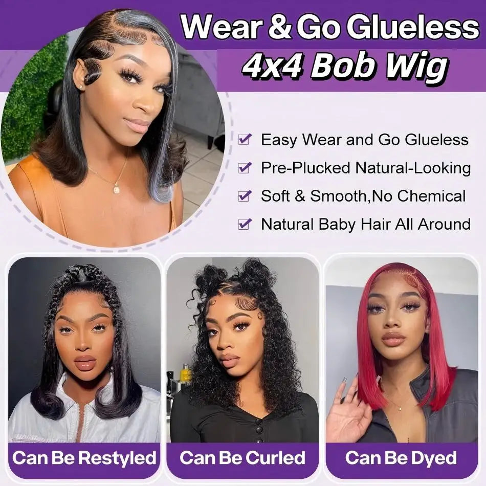 Wear And Go Glueless Bob Wig Human Hair Pre Plucked Pre Cut 5X5 Hd Transparent Lace Front Wigs For Women Straight Short Bob Wigs
