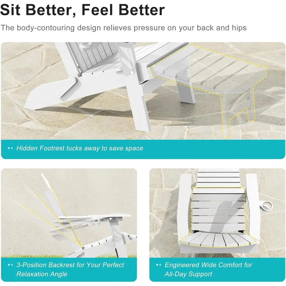 3-Position Adjustable Folding Adirondack Chair Set with Retractable Ottoman, Weather-Resistant Patio Furniture for 2, Including