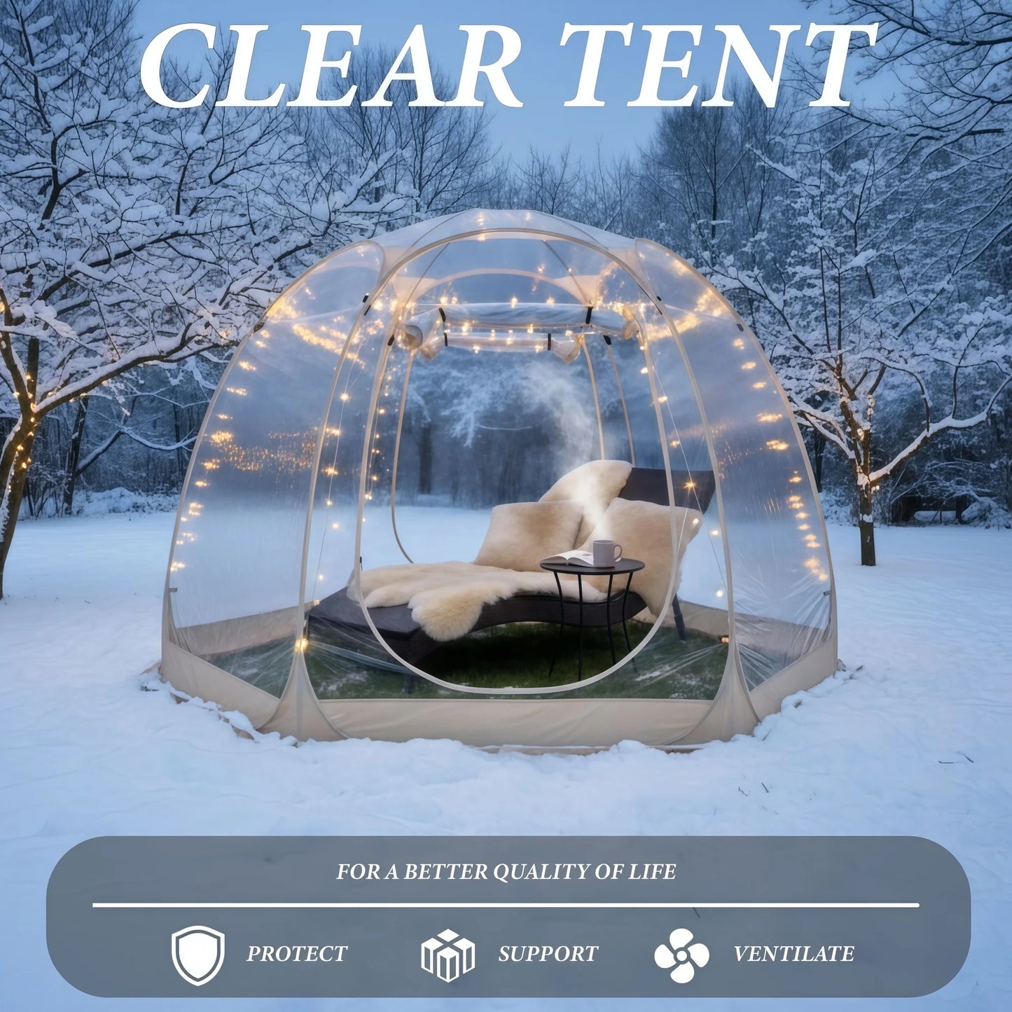 Large Quick-Set Bubble Tent Portable Outdoor Igloo Extreme Cold Resistant Winter Shelter for Camping And Backyard Use