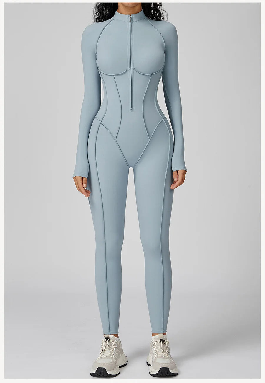 New Autumn/Winter Women One-piece Seamless Yoga Jumpsuits leggings Long-sleeved Zipper Slim Fit Sports Fitness Outfit Tracksuits