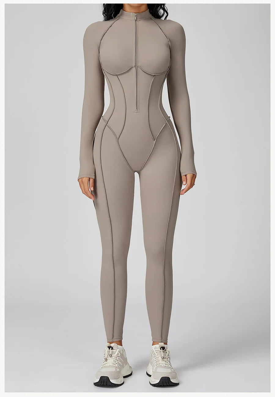 New Autumn/Winter Women One-piece Seamless Yoga Jumpsuits leggings Long-sleeved Zipper Slim Fit Sports Fitness Outfit Tracksuits