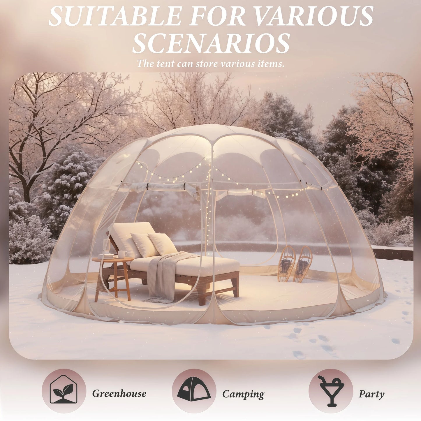 Large Quick-Set Bubble Tent Portable Outdoor Igloo Extreme Cold Resistant Winter Shelter for Camping And Backyard Use