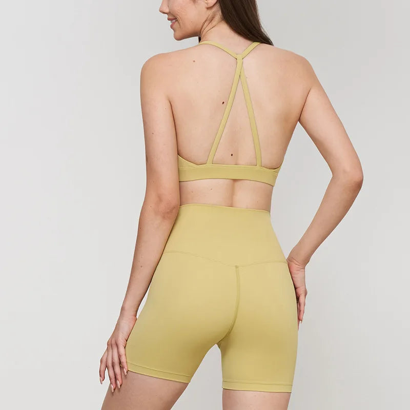 2024 New Yoga Shorts Sets Shockproof Vest High Waist Shorts Breathable Women's Tight Fitting Sports Yoga Sexy Crop Top Gym Set
