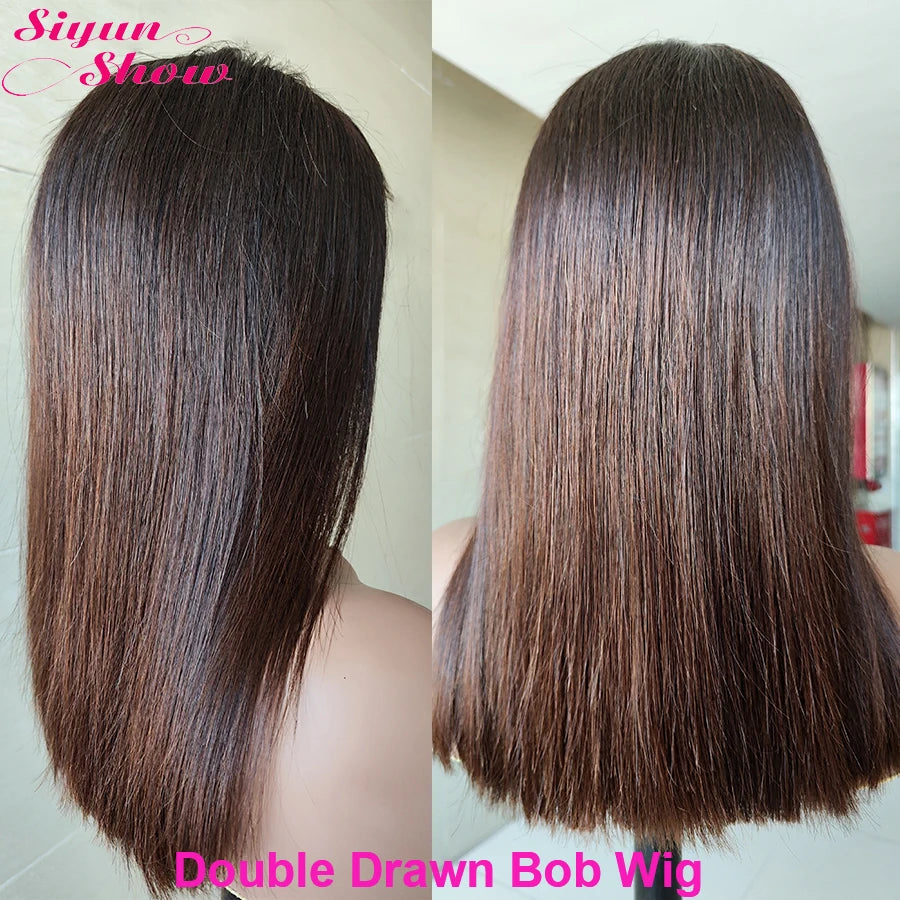Bone Straight HD Lace Frontal Wig Raw Vietnamese Hair Double Drawn Short Bob Human Hair Wigs For Women Pre Plucked Ombre Brown