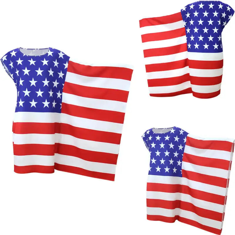 Unisex USA Flag Print Dress Patriotic Stars and Stripes Costume for 4th of July Independence Day Halloween Party Cosplay Outfit