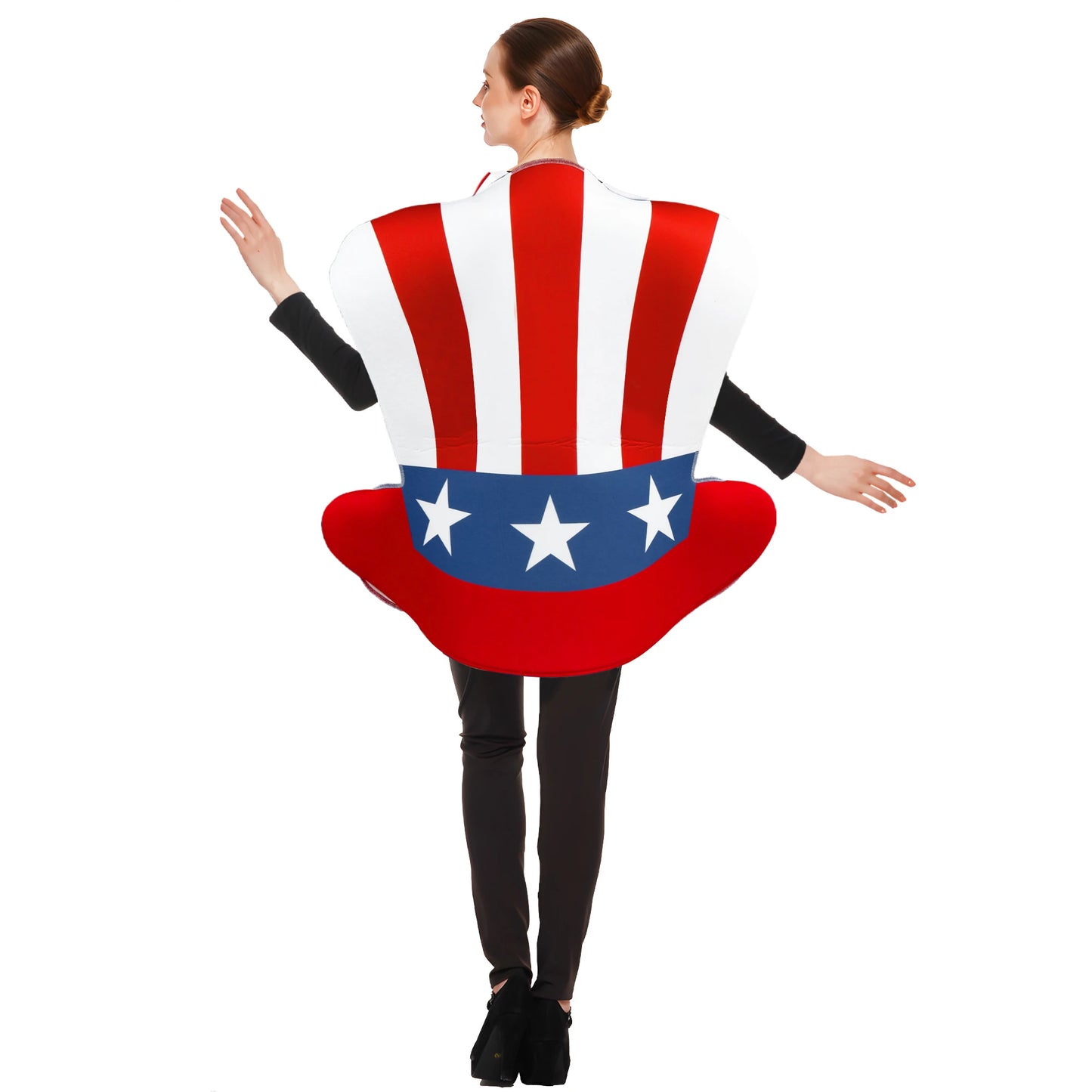 [You're My Secret] Uncle Sam Hat Shaped Costume USA Stars Stripes Funny Novelty Outfit 4th of July Printed Patriotic Dress Up