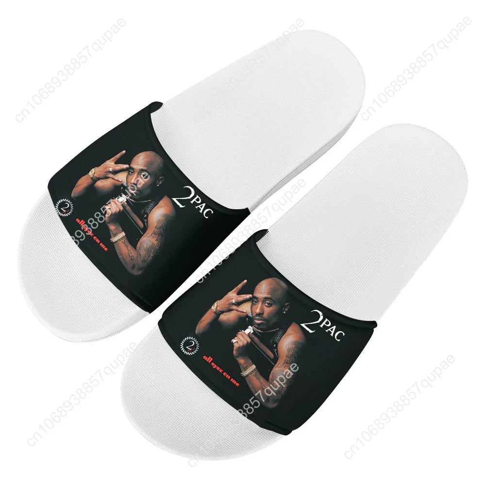 Tupac Rapper 2Pac Slippers Home Water Shoes Rapper Hip hop singer Men Women Teenagers Beach Pool Sandals Custom Summer Slipper