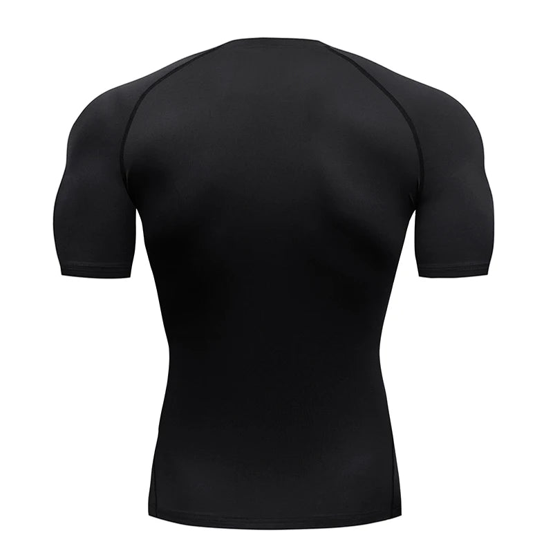 New Gym Short Sleeve Running T-Shirt Men's Compression Long Sleeve Shirt Sun Protection Quick Drying Sports Top Black Sportswear