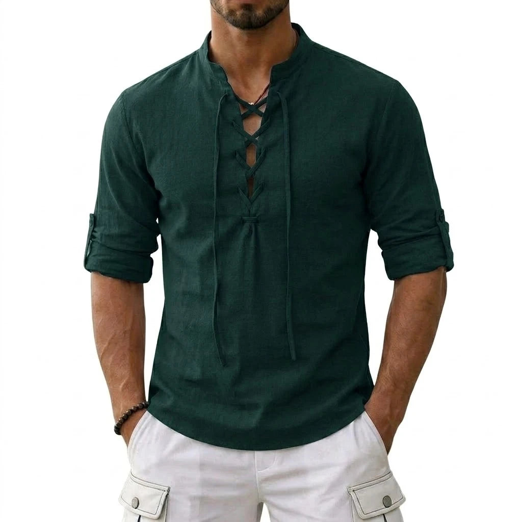 Men's Long Sleeved Linen T-Shirts Medieval Vintage Viking Top Cotton Shirts Men Halloween Costume Breathable Tops Yoga Shirts