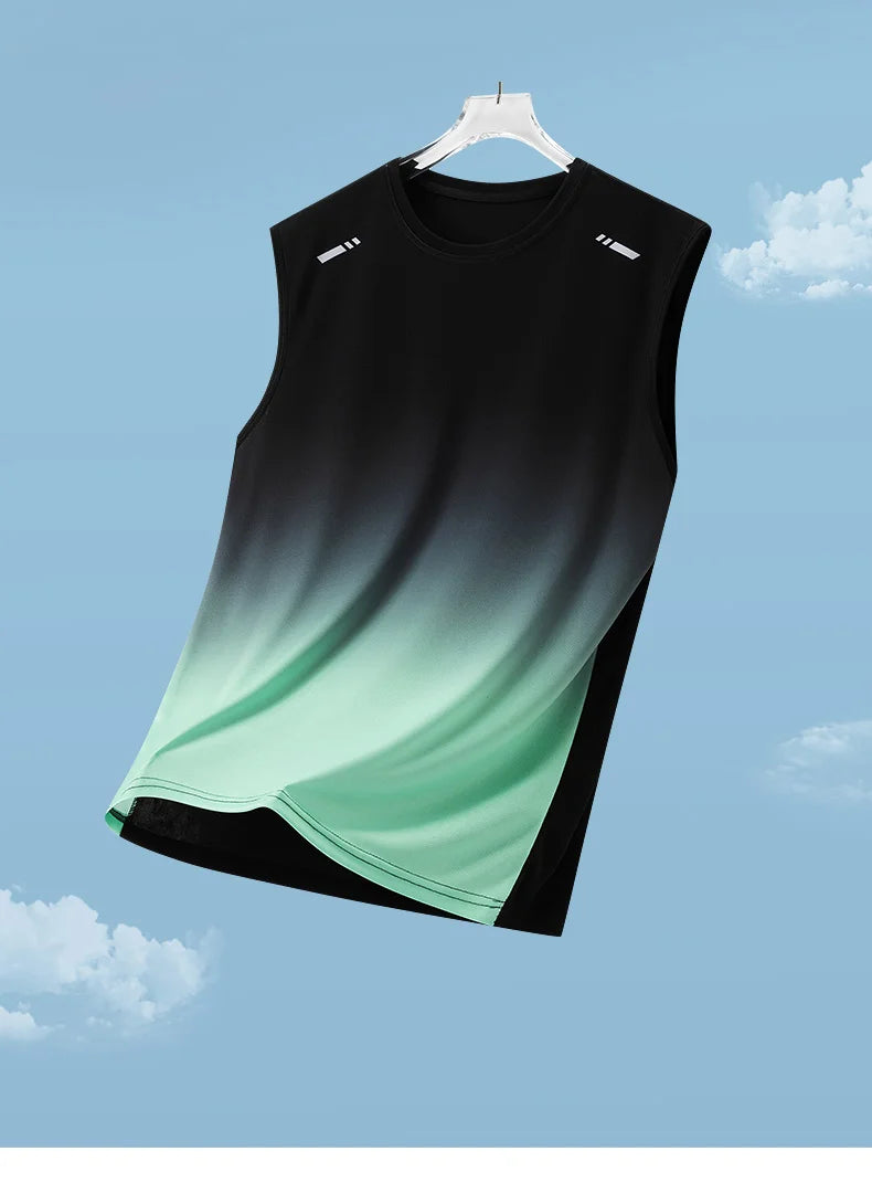Summer Running Vest Men Contrasting Reflective Jogging Sports Sleeveless Coat Outdoor Breathable Elasticity Fitness Sportswear