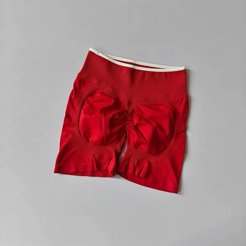 Sexy Seamless Color Blocked Yoga Shorts, Tight Fitting Peach Hip Lifting Sports, Women's Outdoor Running And Fitness Pants