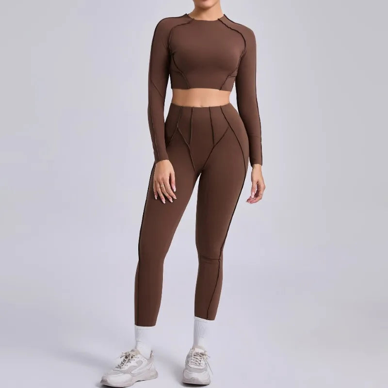 Seamless Yoga Sets Sports Fitness Hip-lifting High Waist Skinny Long-sleeved Suit Running Workout Gym Leggings Sets for Women