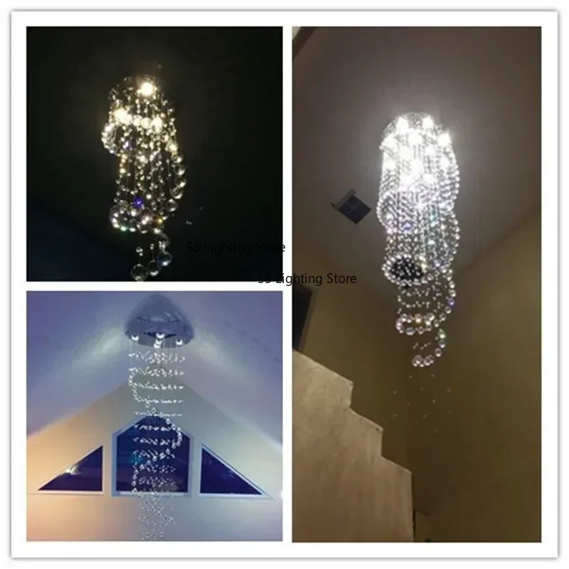 Modern Large K9 Crystal LED Chandeliers for Spiral Living Room Staircase Lamp Showcase Bedroom Kitchen Pendant Light Fixture