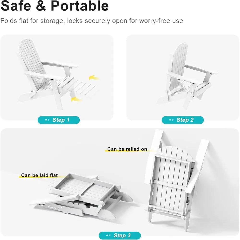 3-Position Adjustable Folding Adirondack Chair Set with Retractable Ottoman, Weather-Resistant Patio Furniture for 2, Including