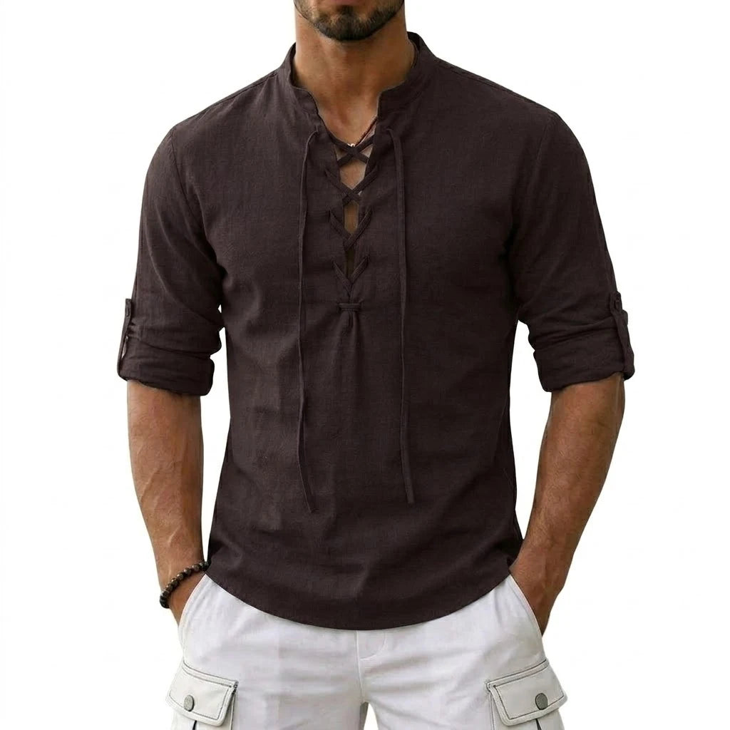 Men's Long Sleeved Linen T-Shirts Medieval Vintage Viking Top Cotton Shirts Men Halloween Costume Breathable Tops Yoga Shirts