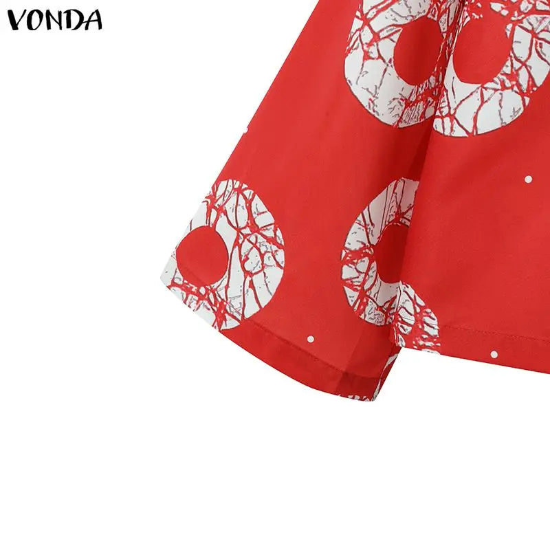 5XL VONDA Plus Size 2 Piece Outfits Autumn Women Bohemian 3/4 Sleeve Fashion Shirts Wide Leg Pants Print Vintage Pant Sets 2PCS