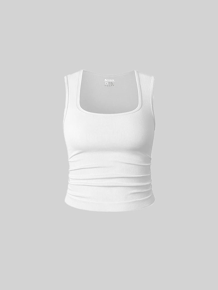 Women U Neck Ribbed Tank Top Summer Basic Elastic Solid Color Top Sexy Sleeveless Casual Sports Yoga Women's Vest