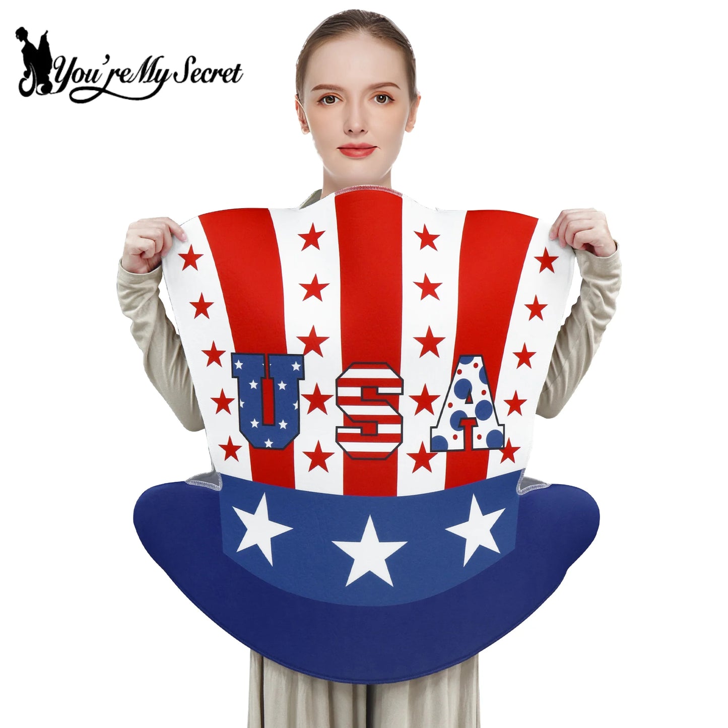 [You're My Secret] Uncle Sam Hat Shaped Costume USA Stars Stripes Funny Novelty Outfit 4th of July Printed Patriotic Dress Up